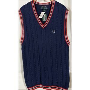 NEW Vintage Siegfried Navy Blue & Red Knit Sweater Vest PREPPY Men's Size XL
